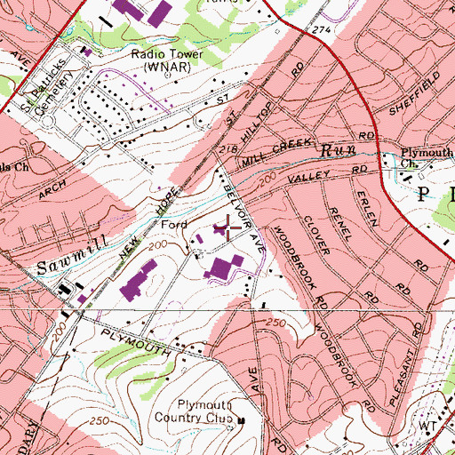 Topographic Map of Plymouth Township Police Department, PA