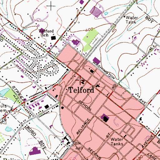 Topographic Map of Telford Police Department, PA