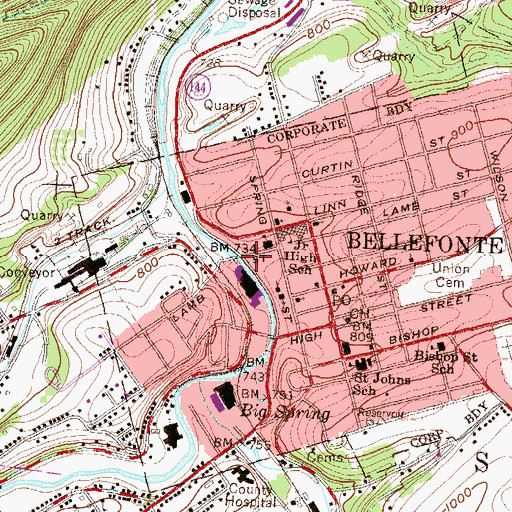 Topographic Map of Bellefonte Police Department, PA