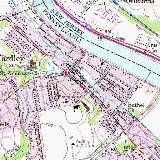 Topographic Map of Yardley Borough Police Department, PA