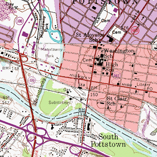 Topographic Map of Pottstown Borough Police Department, PA