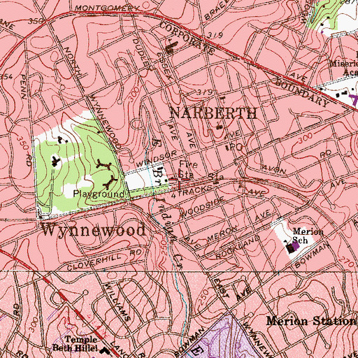 Topographic Map of Narberth Police Department, PA