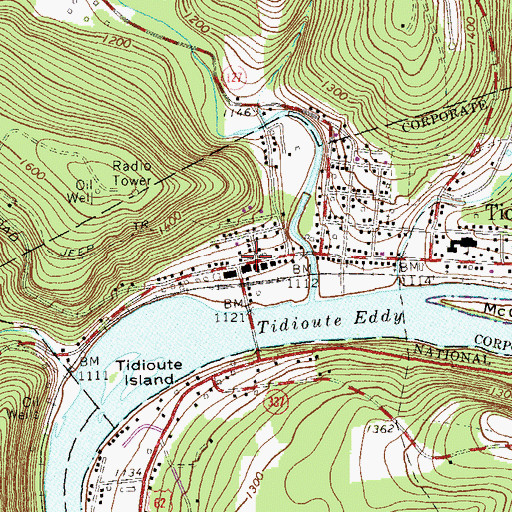 Topographic Map of Tidioute Borough Police Department, PA