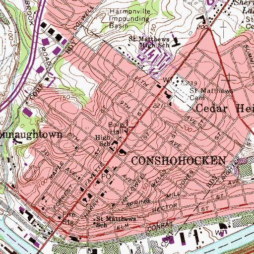 Topographic Map of Conshohocken Police Department, PA