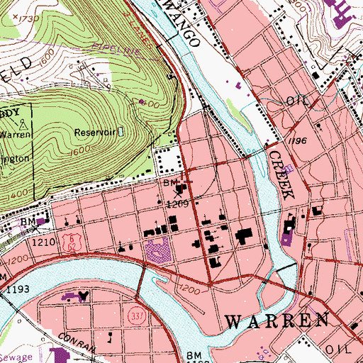 Topographic Map of Warren County Sheriff's Office, PA