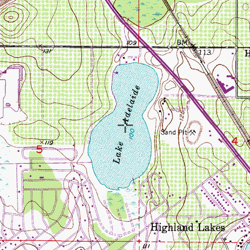 Topographic Map of Lake Adelaide, FL