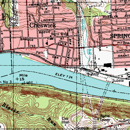 Topographic Map of Cheswick Borough Police Department, PA