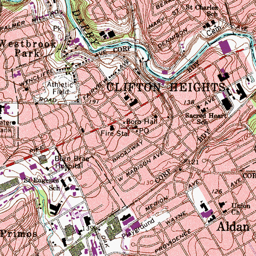 Topographic Map of Clifton Heights Police Department, PA