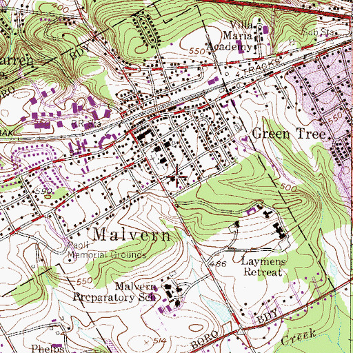 Topographic Map of Malvern Police Department, PA