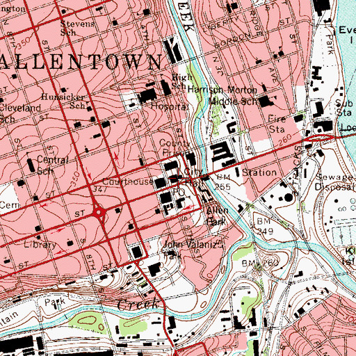 Topographic Map of Allentown Police Department, PA