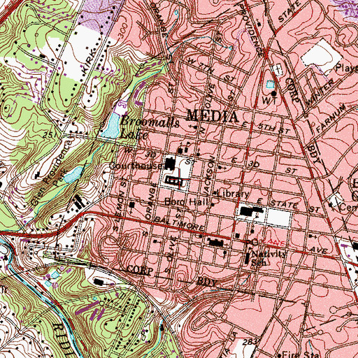Topographic Map of Delaware County Sheriff's Office, PA