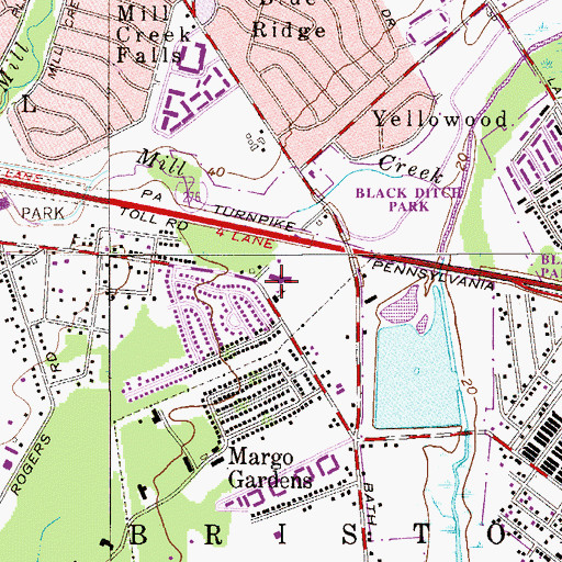 Topographic Map of Bristol Township Police Department, PA