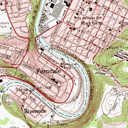 Topographic Map of Ferndale Police Department, PA