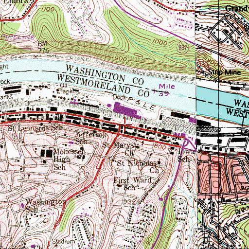 Topographic Map of Monessen Police Department, PA