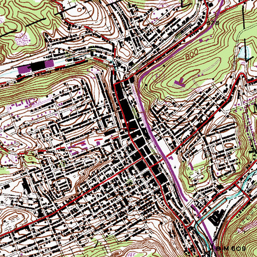 Topographic Map of Pottsville Bureau of Police, PA