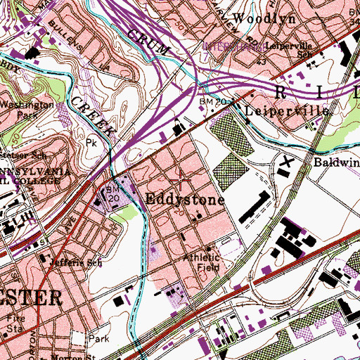 Topographic Map of Eddystone Police Department, PA