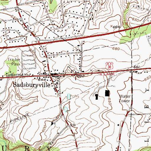 Topographic Map of Sadsbury Township Police Department, PA