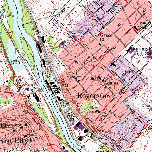 Topographic Map of Royersford Borough Police Department, PA