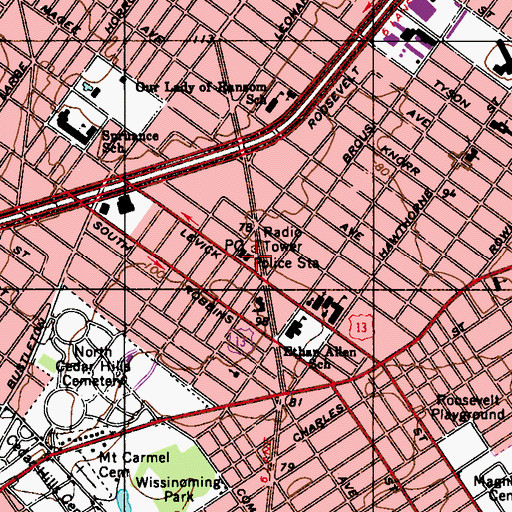 Topographic Map of Philadelphia Police Department - 2nd and 15th District, PA