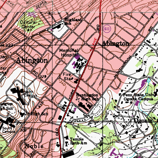 Topographic Map of Abington Township Police Department, PA