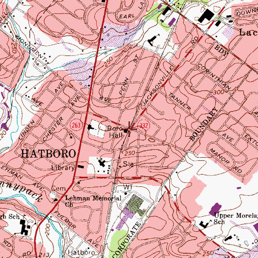 Topographic Map of Hatboro Police Department, PA