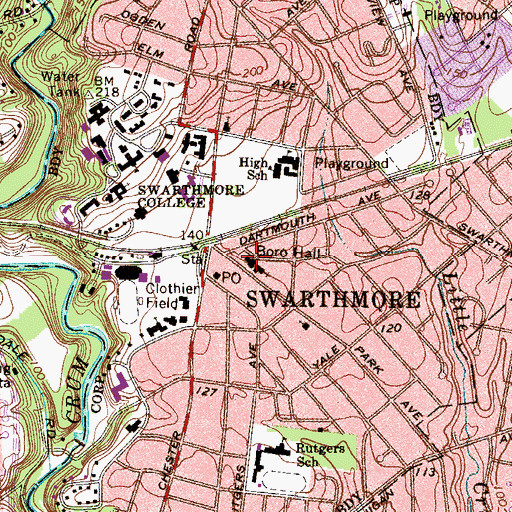 Topographic Map of Swarthmore Borough Police Department, PA