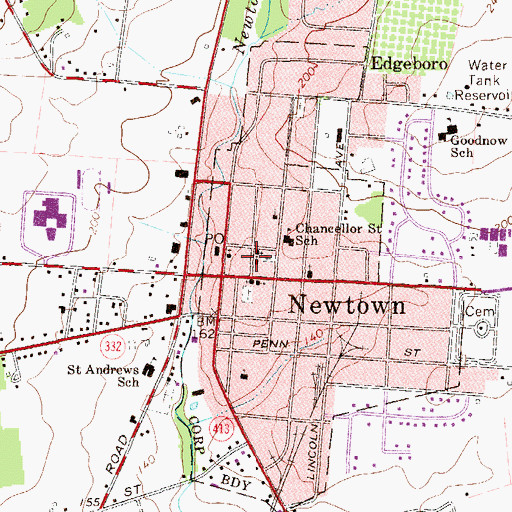 Topographic Map of Newtown Borough Police Department, PA