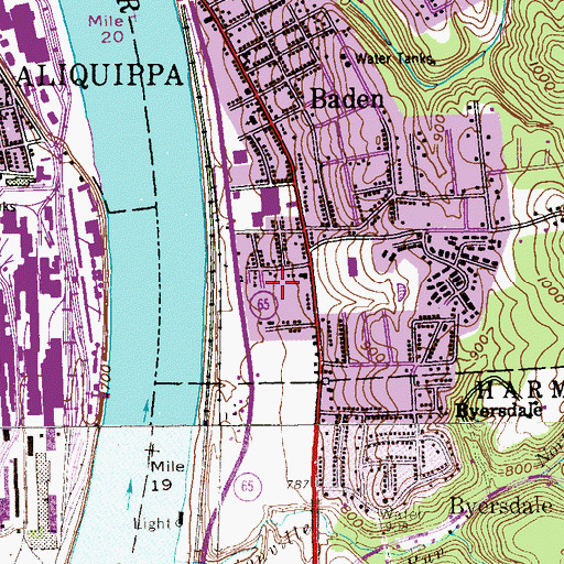 Topographic Map of Baden Police Department, PA