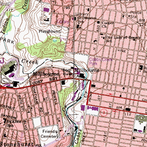 Topographic Map of Millbourne Borough Police Department, PA