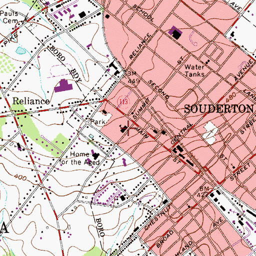 Topographic Map of Souderton Borough Police Department, PA
