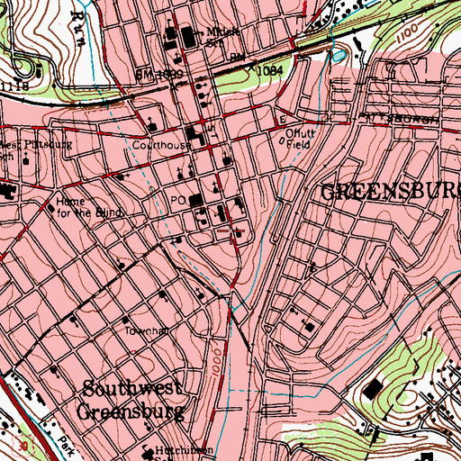 Topographic Map of Greensburg Police Department, PA