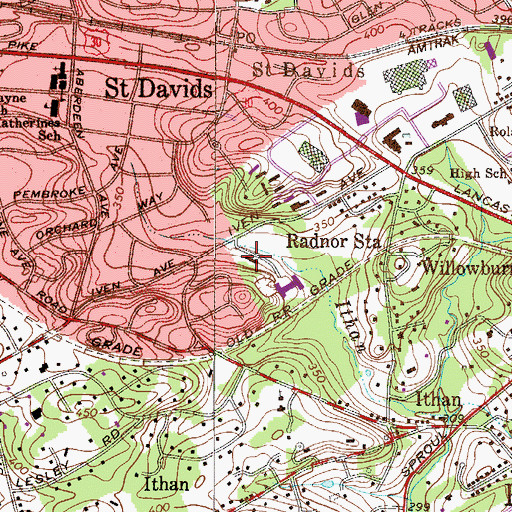Topographic Map of Radnor Township Police Department, PA