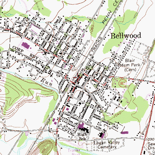 Topographic Map of Bellwood Police Department, PA