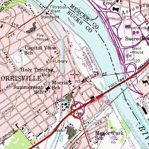 Topographic Map of Morrisville Borough Police Department, PA