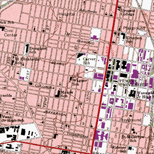 Topographic Map of Philadelphia Police Department - 22nd District, PA