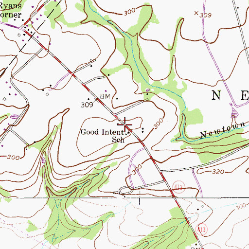 Topographic Map of Newtown Township Police Department, PA