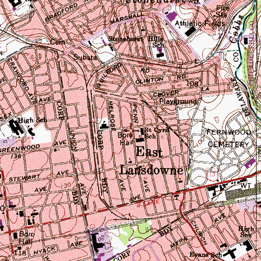 Topographic Map of East Lansdowne Police Department, PA