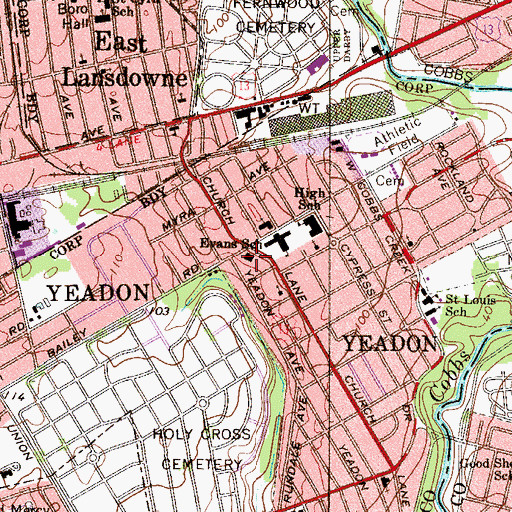 Topographic Map of Yeadon Police Department, PA