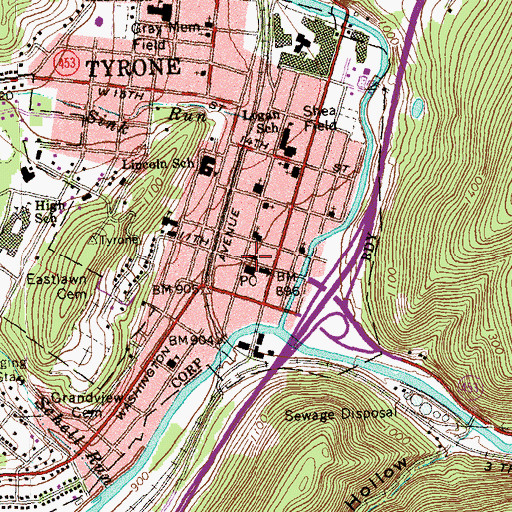 Topographic Map of Tyrone Police Department, PA