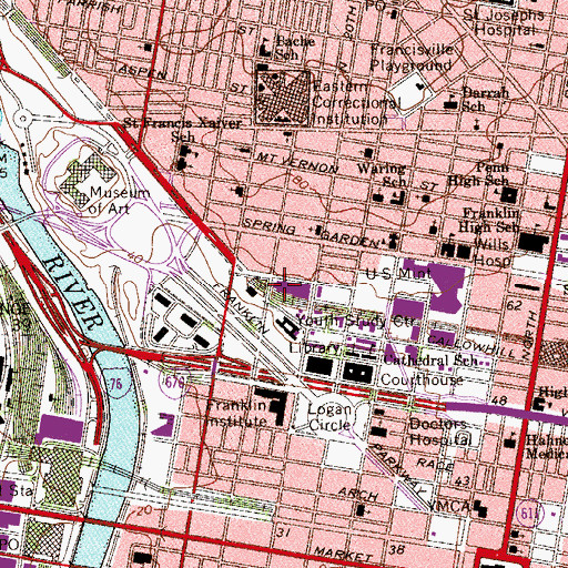 Topographic Map of Philadelphia Police Department - 9th District, PA
