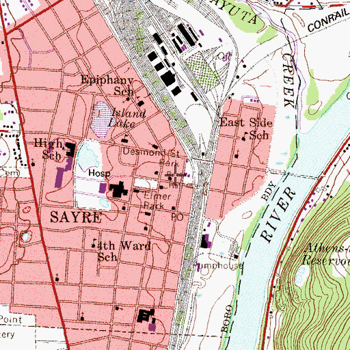 Topographic Map of Sayre Police Department, PA