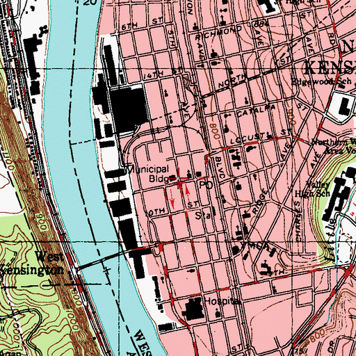 Topographic Map of New Kensington Police Department, PA