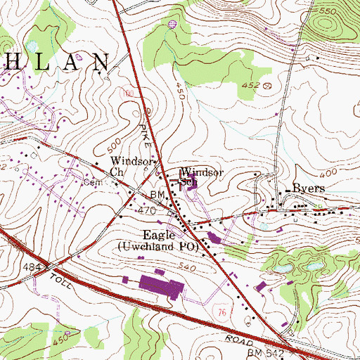 Topographic Map of Upper Uwchlan Township Police, PA