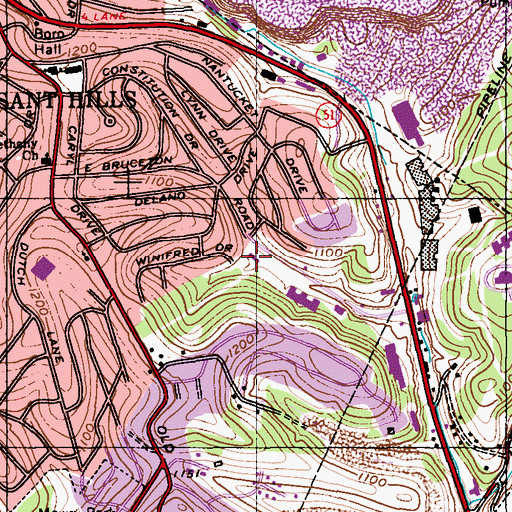 Topographic Map of Pleasant Hills Borough Police Department, PA