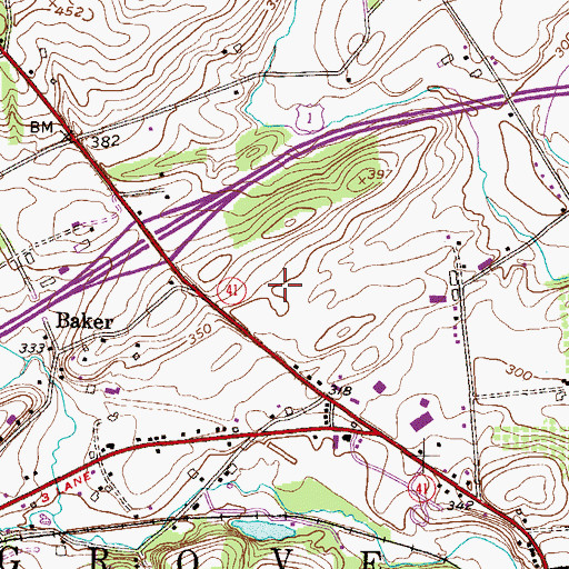 Topographic Map of Pennsylvania State Police Troop J Avondale Station, PA