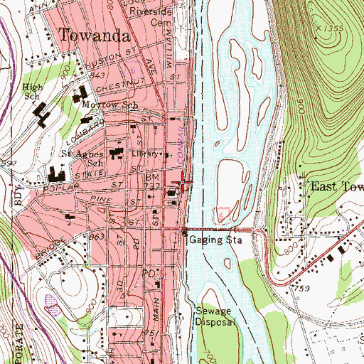 Topographic Map of Towanda Borough Police Department, PA