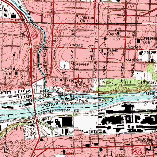 Topographic Map of Bethlehem Police Department, PA
