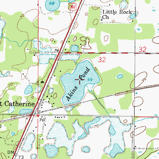 Topographic Map of Akins Pond, FL