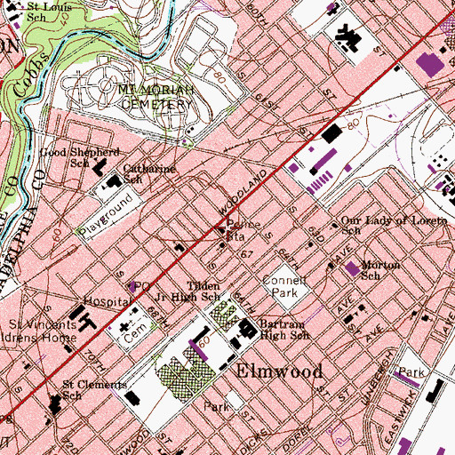 Topographic Map of Philadelphia Police Department - 12th District, PA