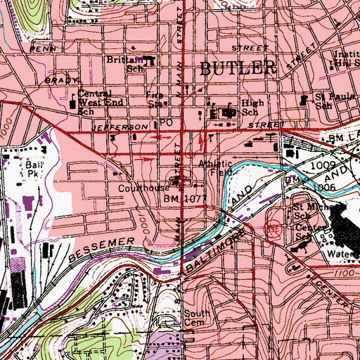 Topographic Map of Butler County Sheriff's Office, PA